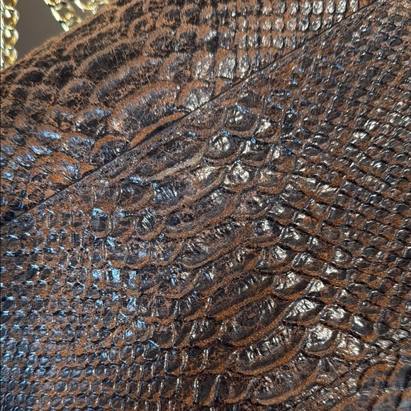 MICHAEL KORS Brown Python Snakeskin & Gold Chain Crossbody Shoulder Bag - Picture 5 of 16